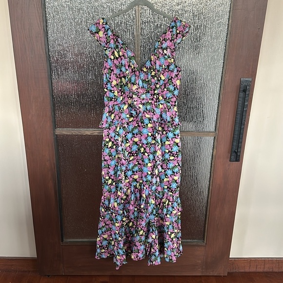 Amur EVITA Multicolor Floral Silk Chiffon Ruffle Maxi Dress Size 12 - Picture 7 of 14